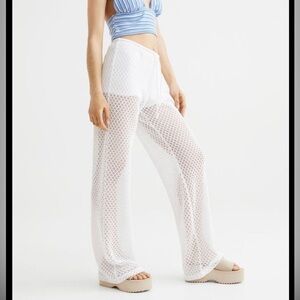 Divided H&M white hole knit wide leg coverup pants M NWT boho resort festival